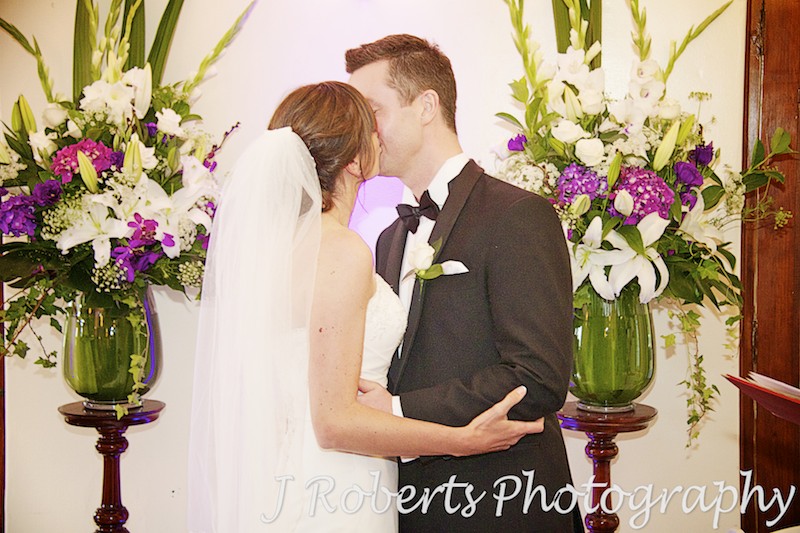 bride and groom - first kiss - wedding photography sydney